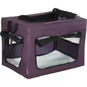 image of 48.5cm Pawhut Foldable Pet Carrier w/ Cushion, for Miniature Dogs - Purple - Purple