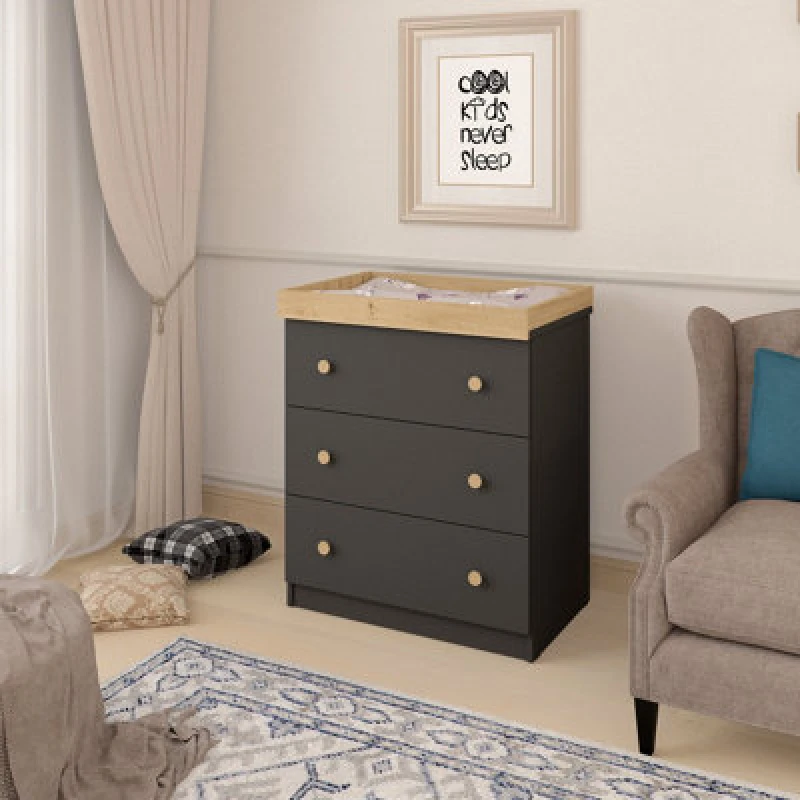 Image of Shefa Line Shefa 888 Kids Changing Dresser Graphite Cremona Oak (2 Boxes)