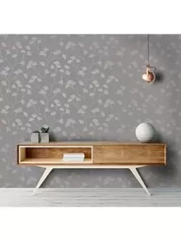 Image of Holden Decor Glistening Ginkgo Wallpaper - Dark Grey / Rose Gold