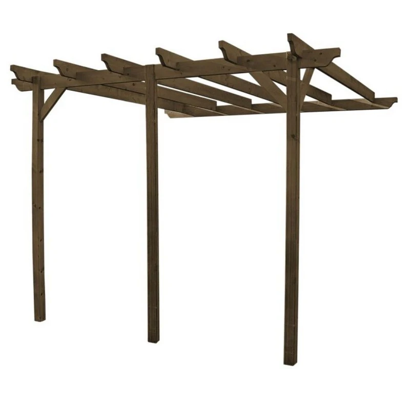 Image of Rutland County Garden Furniture Ltd Wall Mounted Garden Pergola 3 Post, L420 x W420 x H270cm, Rustic Brown Brown Unisex