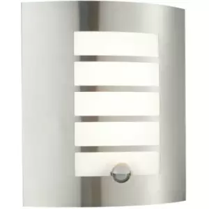 Image of Loops - IP44 Outdoor Wall Light pir Motion Sensor Brushed Steel & Diffuser 7W Warm White