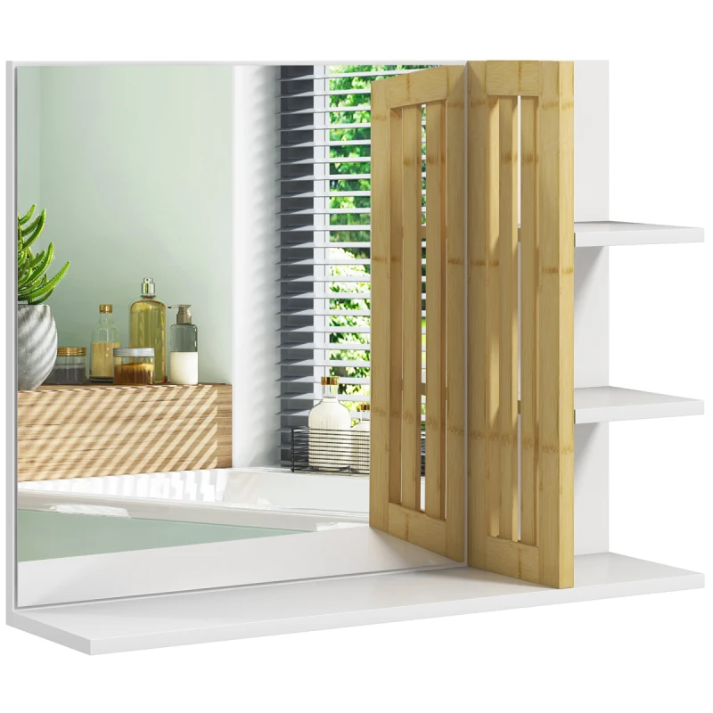 Image of HOMCOM HOMCOM Bathroom Mirror Wall Mount Vanity Mirror with 4 Storage Shelves, White White One Size Unisex 5063603037250