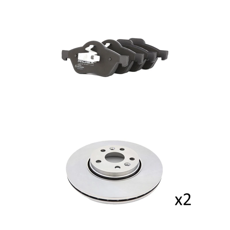 Image of RIDEX 3405B3208 Brake disc and pads set Front Axle, Brake Disc Type: internally vented, with acoustic wear warning Brake Set,disc brakes (3405)