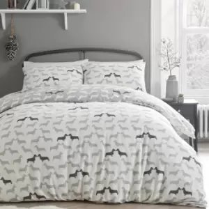 Image of Fusion Snug Dudley Love 100% Brushed Cotton Reversible Duvet Cover Set, Grey, King