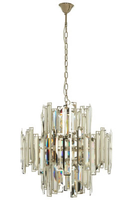 Image of Orsina Small Nickel Plated Chandelier, Crystal Glass And Stainless Steel Pendant Light, Statement Ceiling Fixture