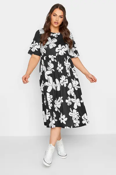 Image of Yours Midaxi Smock Dress Black