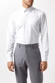 Image of Mens Slim Fit White Herringbone Texture Smart Shirt