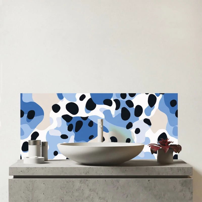 Image of Warren Reed - Designer Blue Camouflage Pattern Glass Bathroom Splashback Blue Unisex
