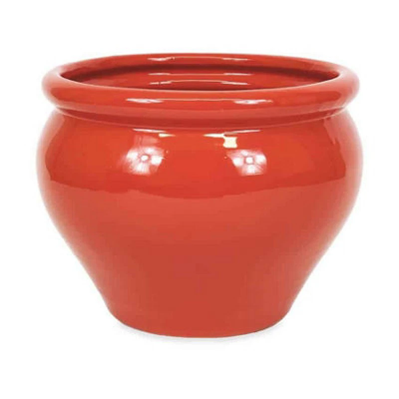 Image of Verano Spanish Ceramics Dipped Blue Hand Painted Outdoor Garden Patio Terrace Bola Plant Pot (D) 25cm Red unisex