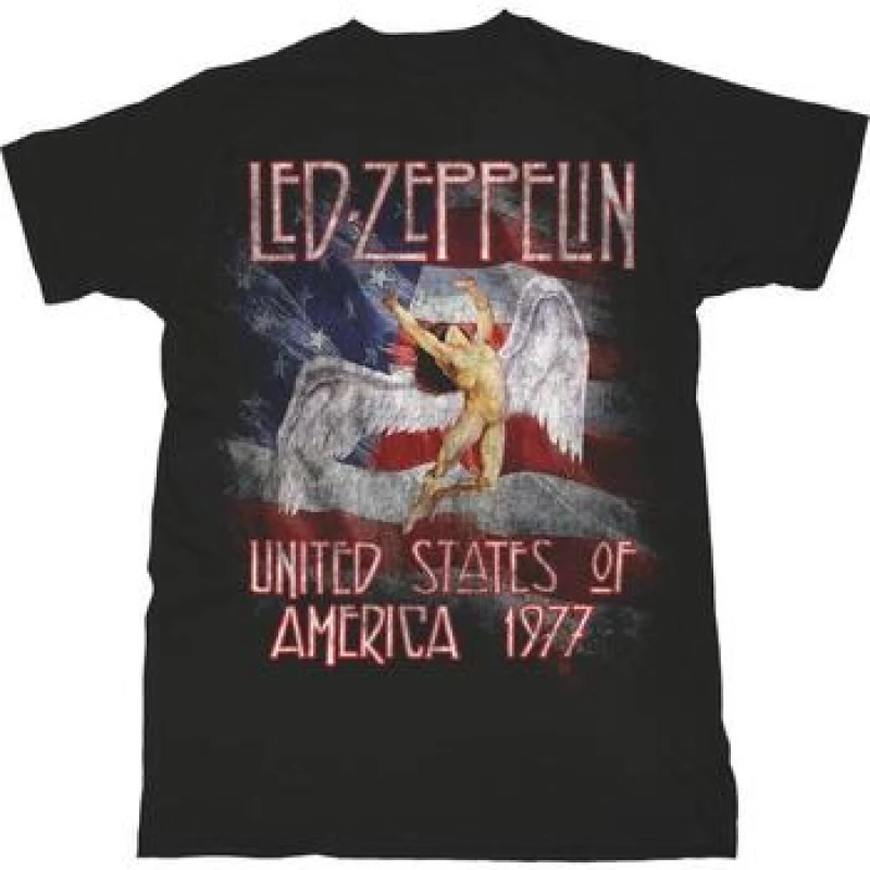 Image of Led Zeppelin LED Zeppelin Men Stars & Stripes T-Shirt in Black Size: X-Large Black XL Male 5063238456389