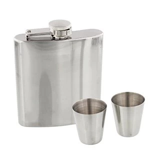 image of Harvey Makin Hip Flask - Plain Silver with Cups & Funnel