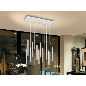 Schuller Varas Ultra Slim Dimmable 14 Light Suspension 3 Meter Max Hanging Light, Gold & Matt White with Remote Control