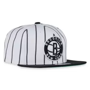 image of Mitchell And Ness Nba Retro Pinstripe Snapback Brooklyn Nets, White, Male, Headwear, HHSS3471-BNEYYPPPWHIT