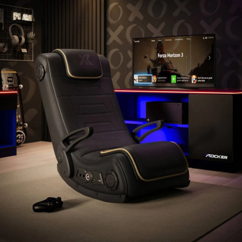 Image of X Rocker Sentinel 4.1 Bluetooth Audio Floor Rocker Gaming Chair - Black And Gold