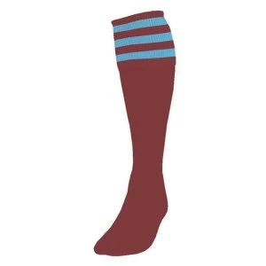 image of Precision 3 Stripe Football Socks Maroon/Sky UK Size 3-6