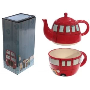Image of Fun Novelty Routemaster Red Bus Teapot and Cup