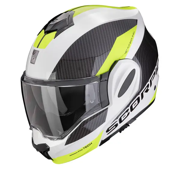 Scorpion Exo-Tech Evo Team White-Neon Yellow Modular Helmet Size L