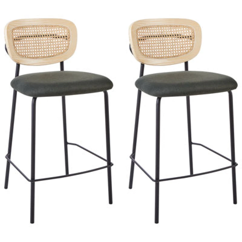 Image of Beliani Set Of 2 Bar Chairs Mayetta Rattan Dark Green