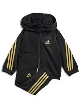 Image of adidas Favourites Toddler Unisex 3 Stripe Zip Through Hoodie & Jogger Set - Black, Size 0-3 Months, Women
