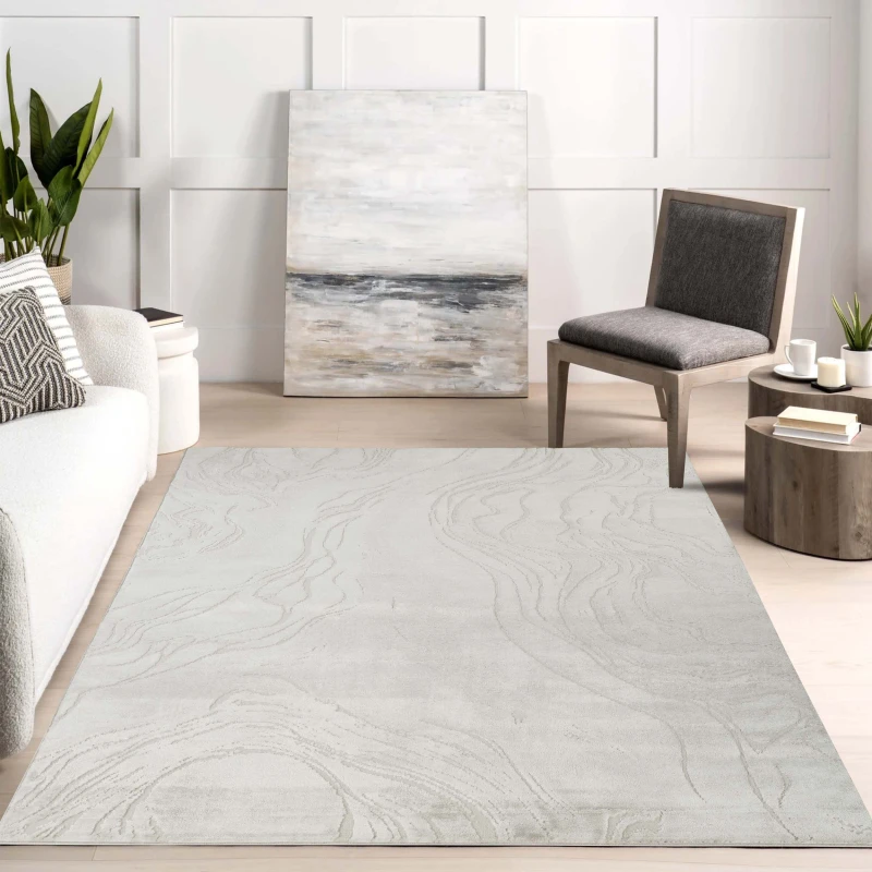 Image of Novu Modern Abstract Living Room Area Rug Metallic Sheen- Stream Beige 160Cm X 230Cm