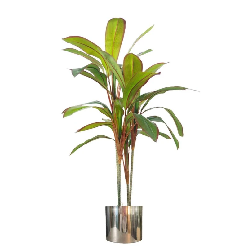 Image of Leaf 100cm Artificial Potted Dracaena Tropical Plant with Silver Metal Plater Green
