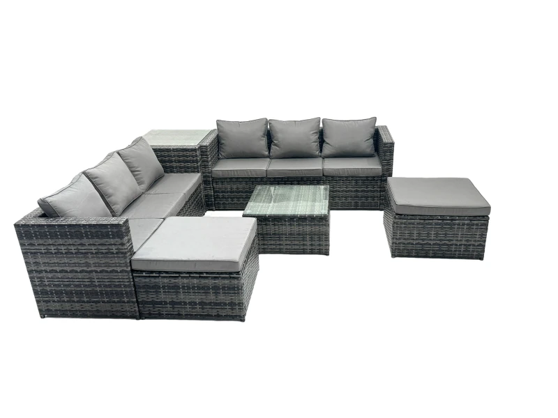 Image of Fimous 8 Seater Patio Lounge Sofa Set with Side Table 2 Big Footstools in Dark Grey Dark Grey Unisex