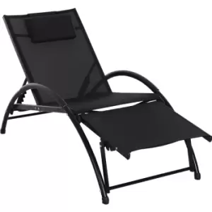 image of Sun Lounger Half Circle Arms Adjustable Head Footrest Aluminium Frame Black - Black