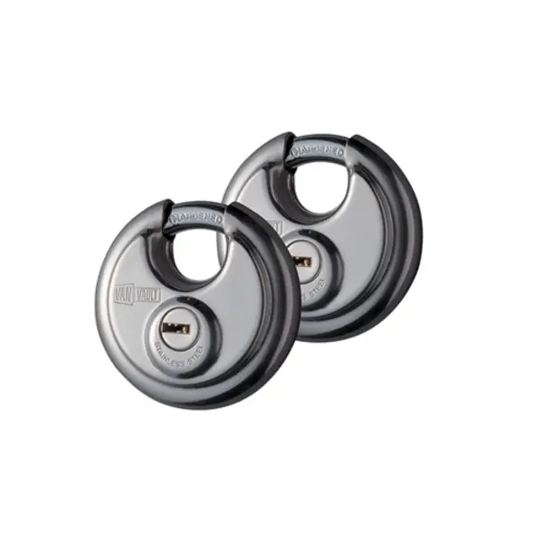 image of Van Vault Stainless Steel Disc Padlock Twin Pack - 70mm