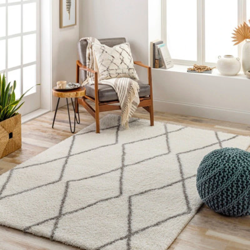 Image of Livabliss Shaggy Modern Plush Pile Ivory Juno Area Rug 160 X 213cm - Easy Care, Non Shedding, Ideal For Living Room & Bedroom