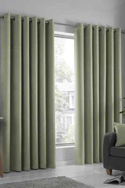 image of Fusion Strata Green Blackout Eyelet Curtains Green