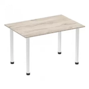 Image of Impulse 1200mm Straight Table Grey Oak Top Chrome Post Leg I003615