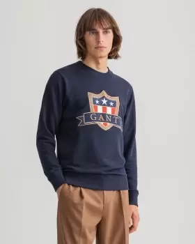 Image of GANT Men Banner Shield Crew Neck Sweatshirt (L) Blue