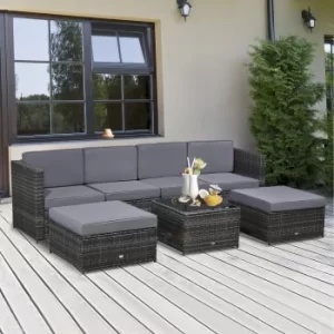 image of Outsunny 7Pc Rattan Wicker Sofa Set Patio Furniture Garden Outdoor with Cushions and Tables