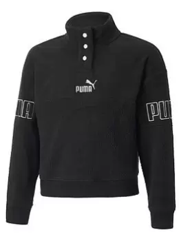 Image of Puma Girls Power Winterized Half-placket Crew Sweatshirt - Black, Size 7-8 Years, Women