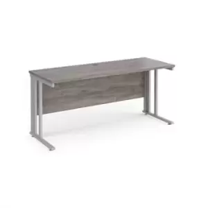 image of Maestro 25 straight desk 1600mm x 600mm - silver cable managed leg frame and grey oak top