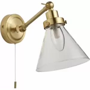 Image of Loops - Bathroom Wall Light Fitting - Satin Brass Plate & Clear Glass Shade - Sconce