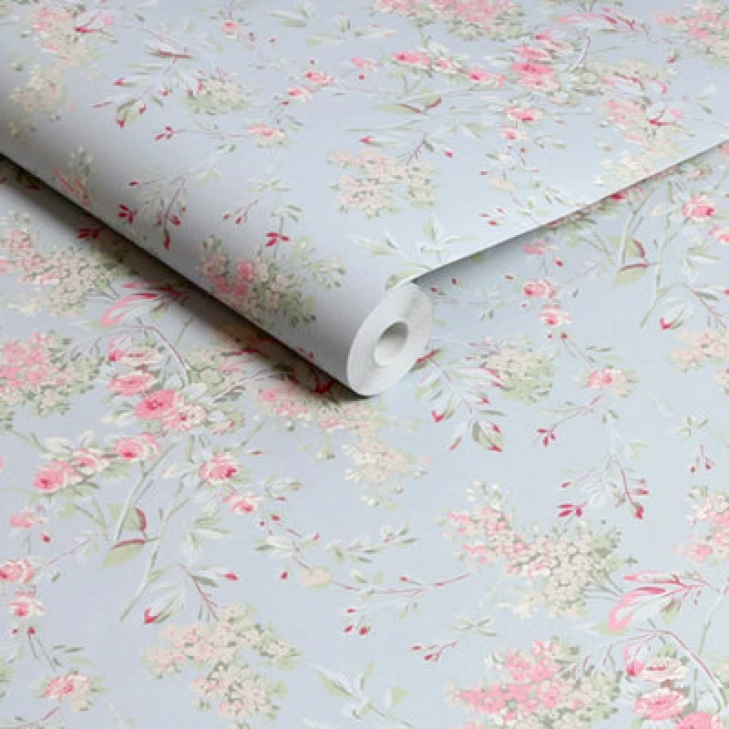 Image of Shabby Chic by Rachel Ashwel Chelsea Wallpaper - Blue 125123