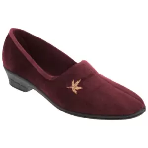Image of Sleepers Womens/Ladies Andover Heeled Motif Leaf Slippers (3 UK) (Burgundy)