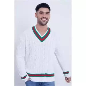 Image of I Saw It First Stripe V Neck Cable Knit Jumper - White