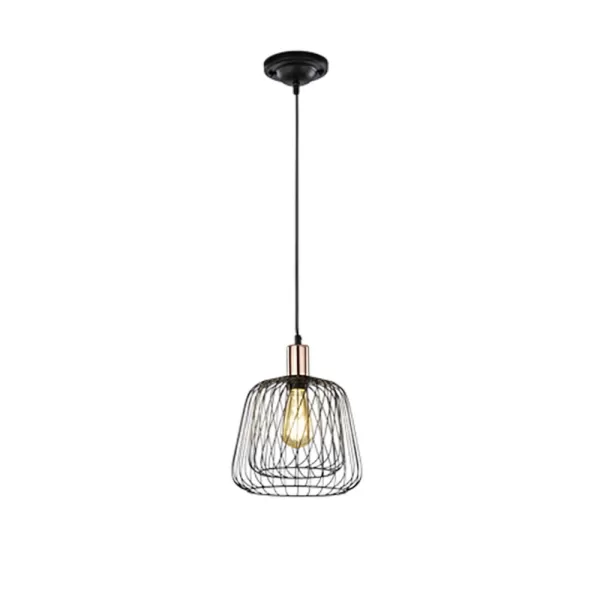 image of Sanna Vintage Wire Frame Pendant Ceiling Light Black