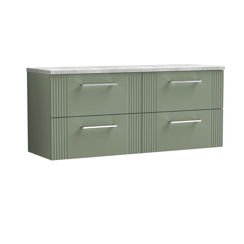 Image of Balterley 4 Drawer Wall Hung Vanity Unit Grey Laminate Worktop, Green 1200mm Green Unisex