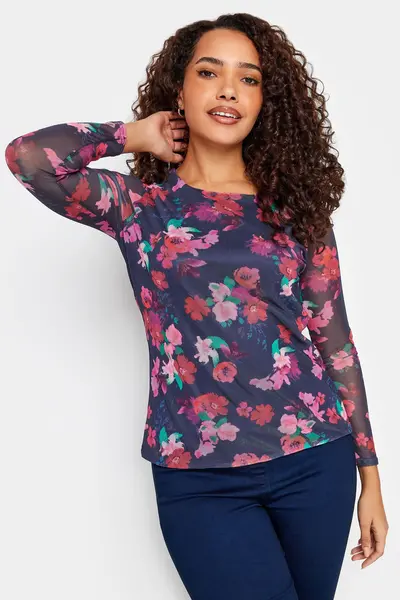 M&Co Floral Mesh Sleeve Top Pink