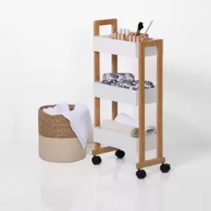 Image of Narrow Bamboo 3 Tier Bathroom Trolley White