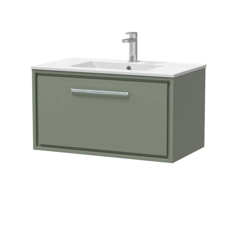Image of Balterley Bathroom Wall Hung Single Soft-Close Drawer Vanity Unit, Green, 800mm in Green Green Unisex