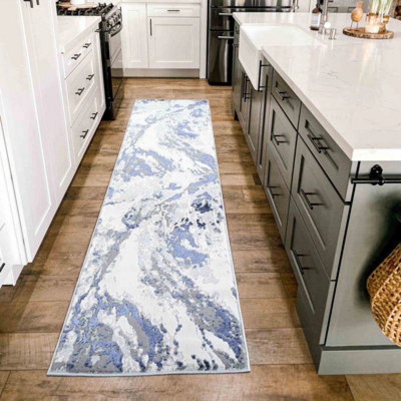 Image of Picasso Modern Living Room Rug - Abstract Area Rugs Navy - Runner 60X220 Cm