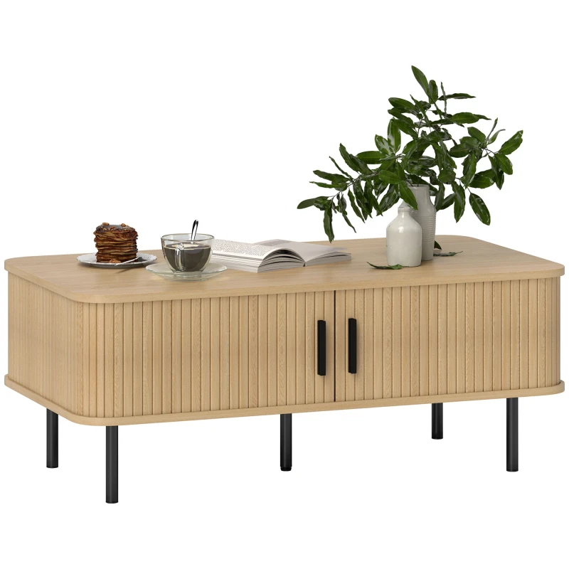 Image of HOMCOM Coffee Table with Storage and Sliding Doors for Living Room - Oak TJ Hughes 5061025038985
