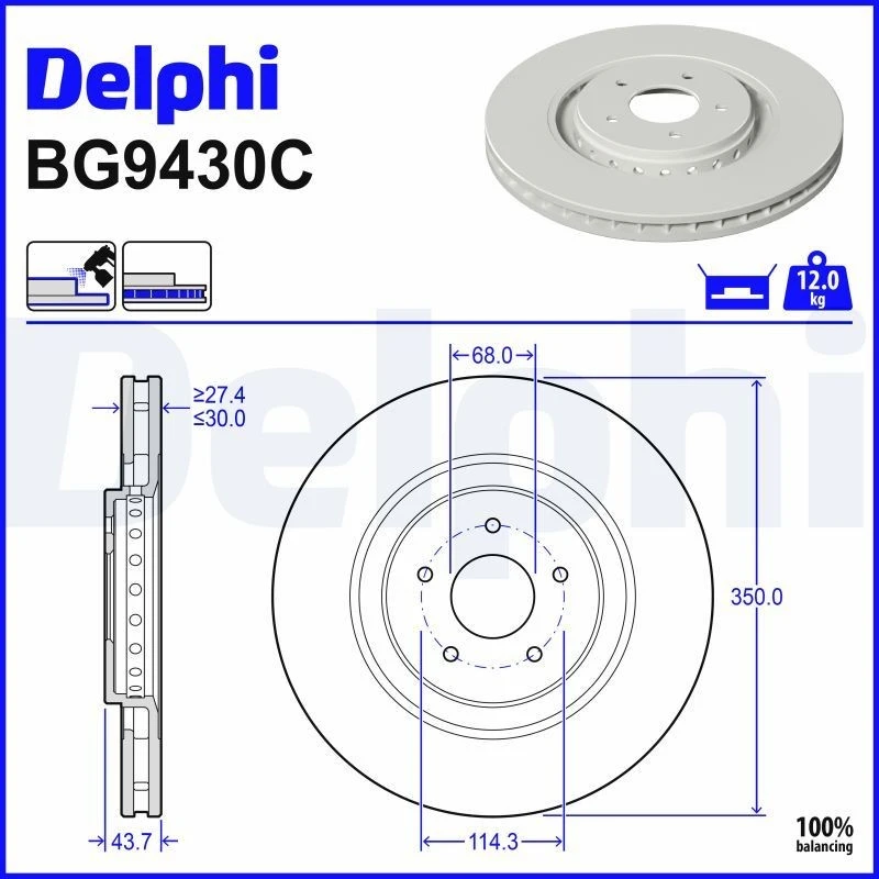 Image of DELPHI Brake disc DELPHI BG9430C