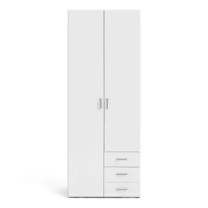 Space Wardrobe with 2 Doors 3 Drawers, white