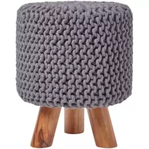 image of Sea Grey Tall Cotton Knitted Footstool on Legs - Grey - Homescapes