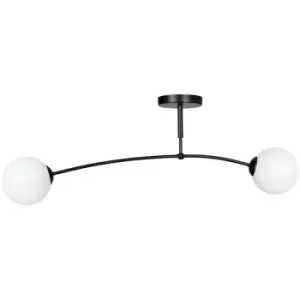 Image of Emibig Pregos Black Globe Ceiling Light with White Glass Shades, 2x E14